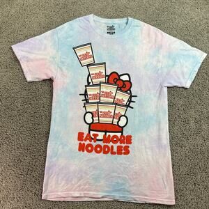Hello Kitty x Cup Noodles Shirt Mens S/M Blue Pink Tie Dye Short Sleeve